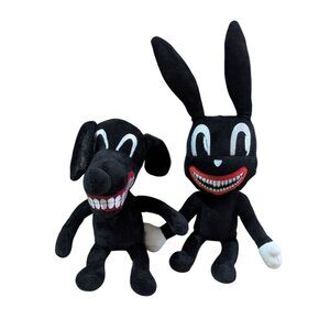 Creepy Black Dog & Bunny Plush Toys With Grinning Teeth 14" For Ages 3+ horror